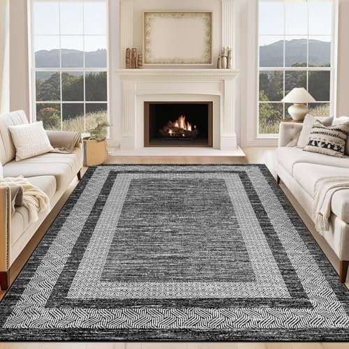 GarveeHome 9x12 Large Modern Area Rug Bordered Non Shedding Floor Carpet by GarveeHome