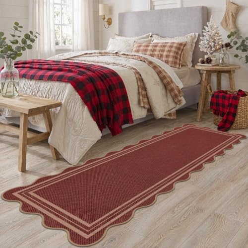 Scalloped 2x6 Christmas Runner Rug, Washable Rugs - Image 7