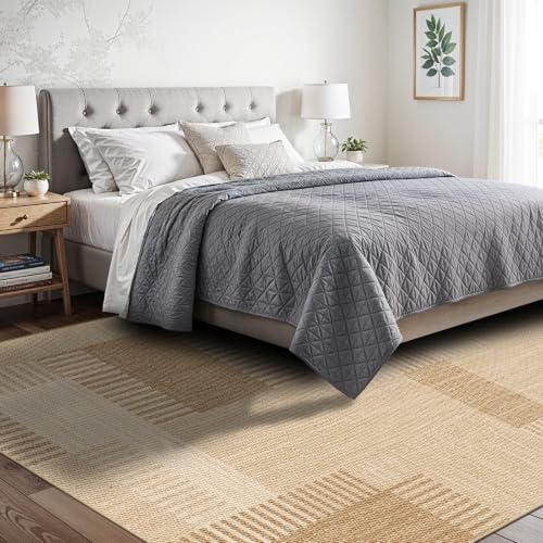 Faux Linen Washable Rug Smooth Breathable Floor Mat 5x12 Beige - Image 2