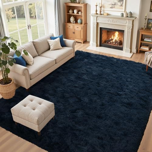 5x8 Fluffy Area Rug Blue Rugs for Living Room, Plush Soft Navy Blue Shag Carpet - Image 3