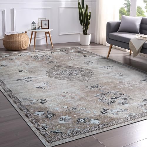 Non Slip Area Rugs 6x9 Boho Medallion Floral Non Skid Rubber Backing Easy Silk - Image 7