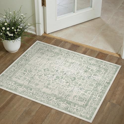 PureCozy Sage Green Entryway Area Rug 2x3 Vintage Floral - Image 2