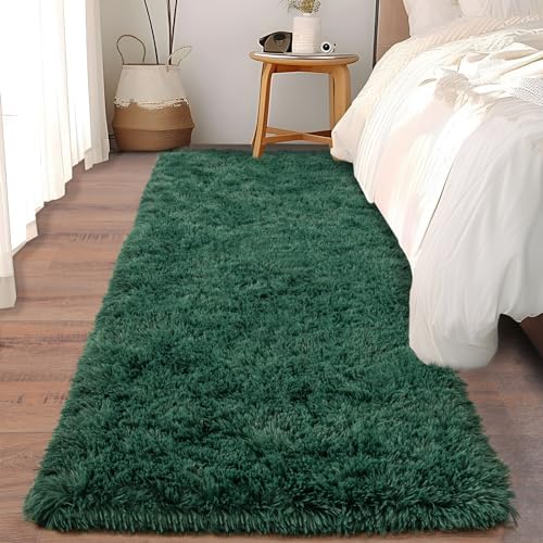 Soft Runner Rugs for Bedroom Hallways, 2x6 Green Fluffy Shag Throw Area Rug Non by Ailyei