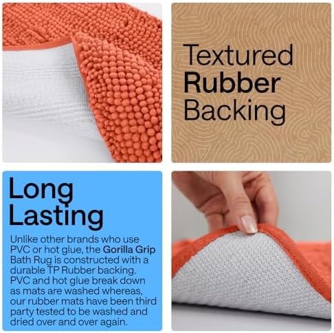 GORILLA GRIP Bath Rug Mat for Bathroom, Absorbent Chenille, 60x24 Coral - Image 3