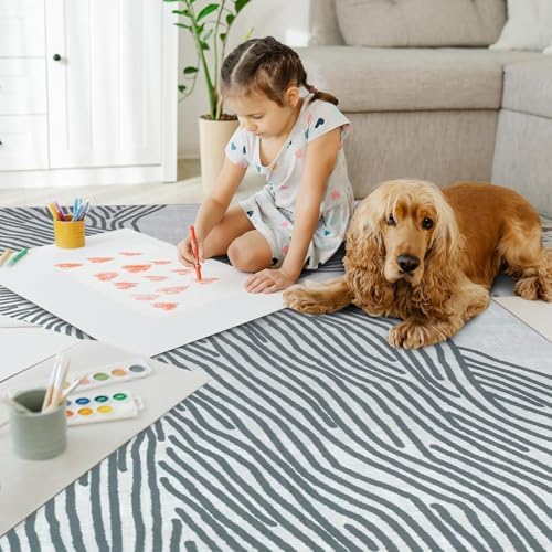 YIHOUSE Grey Rug for Living Room, 5×7 Modern Abstract Area Rug, Geometric - Image 4