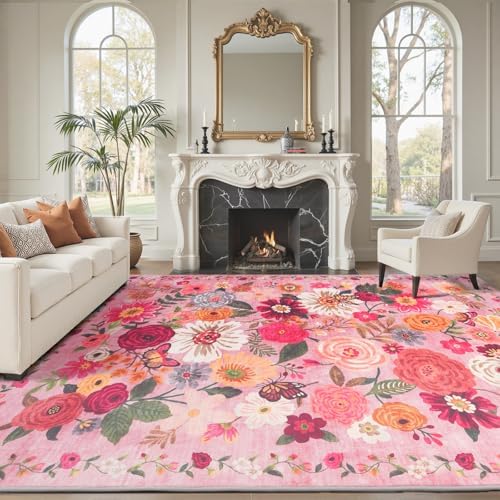 Pink Floral Area Rug 6x9 for Living Room Bedroom by WelcometoBabovid