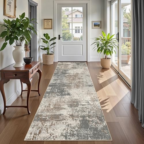 Ciicool 2'6"x10' Runner Rug for Hallway, Modern Abstract Washable Rug Brown by CIICOOLHomeDeco