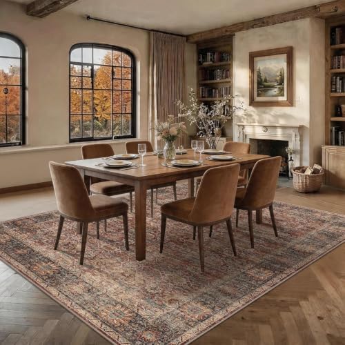 Zeeinx 9x12 Washable Area Rug Brick Red Vintage Rug - Image 3