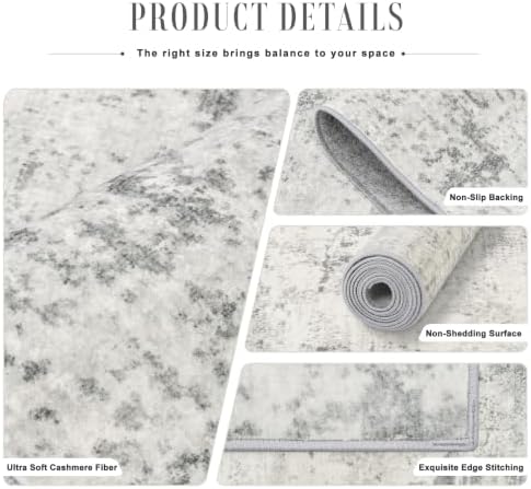 3x10 Washable Runner Rug：Modern Abstract Kitchen Soft Carpet Gray - Image 7