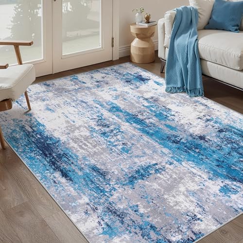 Ciicool 3x5 Rugs for Entryway, Modern Abstract Washable Soft Carpet Blue by CIICOOLHomeDeco