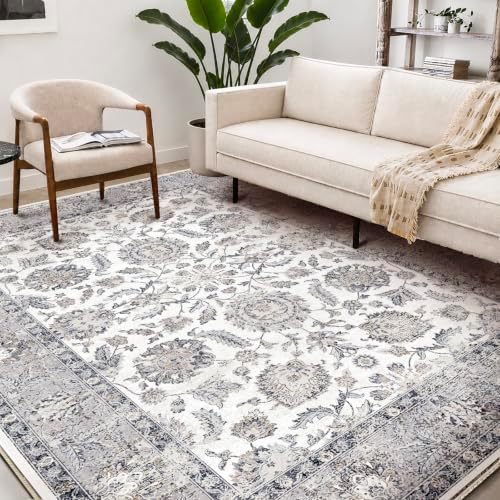CHAMPLANT Washable Area Rug 5x7 Retro Boho Chic Medallion Distressed Design by CHAMPLANT
