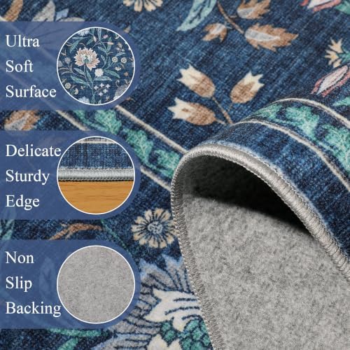 DUKINO 2x8 Runner Rug, Washable Vintage Floral Kitchen Rugs, Dark Blue - Image 6