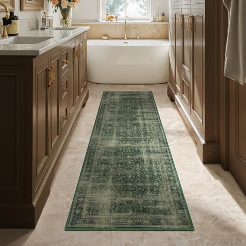 Dark Green 2x6 Hallway Runner Rug, Washable Non Slip Thin Carpet Runners - Image 4