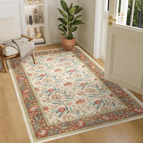 DUKINO 4x6 Area Rug, Washable Vintage Floral Rug by DUKINO