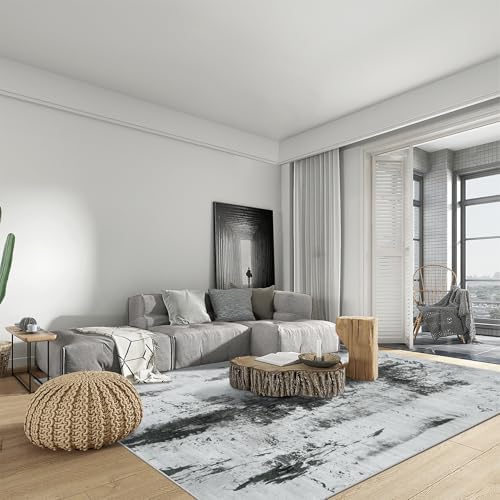 6x9 Area Rugs for Living Room: Washable Abstract Black White Grey Carpet - Image 3