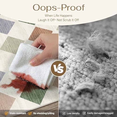PureCozy 3x10 Washable Runner Rug Kitchen Colorful Non Slip Checkered Carpet - Image 4