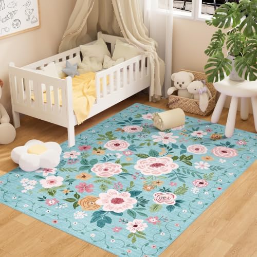 DUKINO 3x5 Area Rug, Floral Washable Rug by DUKINO