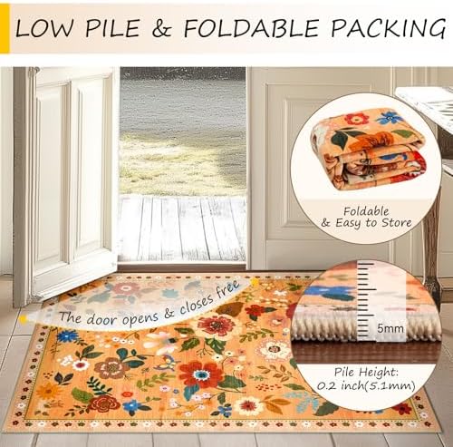 RELEANY Floral Washable Round 8ft Area Rug Orange/Yellow/Red - Image 5