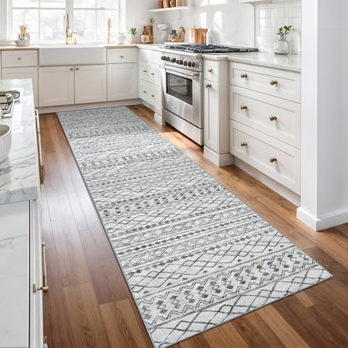 KUTA Moroccan Boho Geometric Washable Runner Rug 2.6x10 Grey Vintage - Image 3