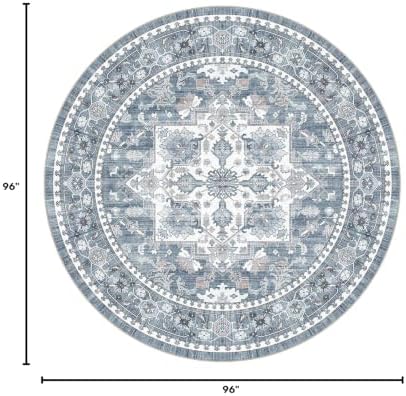 Washable Area Rug-8X8 Vintage Neutral Soft Blue - Image 2