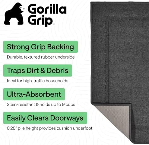 GORILLA GRIP Indoor Door Mat, Rubber Backing Entry Rug 35x22, Dark Gray - Image 2