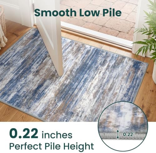 KOZYFLY Modern Wide Hallway Runner Rug 3x14 Washable Rug Runner Blue Rust - Image 6