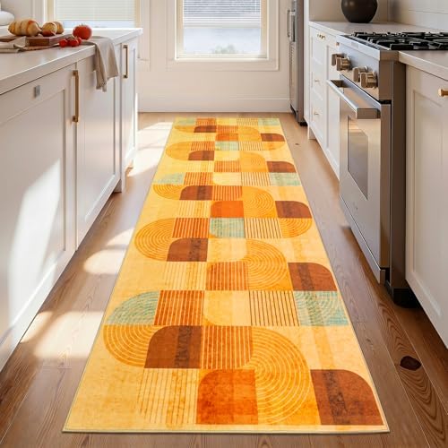 Washable Modern Geometric Hallway Runner Rug - Image 4