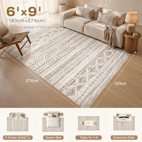 cotiled 6x9 Area Rugs for Living Room: Boho Washable Rug for Dining Room - Image 2