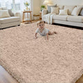 6x9 Beige Fluffy Fuzzy Shag Area Rug by Yidanamy