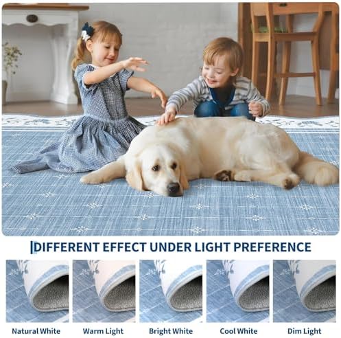 Garvee Washable Rugs for Living Room 8x10 Area Rugs Scalloped Rug Blue - Image 6