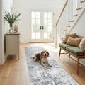 2x8 Washable Kitchen Runner Rug: Modern Abstract Low Pile Rugs BlueGray by Puino