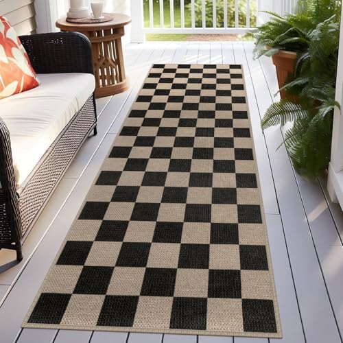 Rugalia Easy Jute Checkered Runner Rug 2.6x8 Black Rugs Runner - Image 6