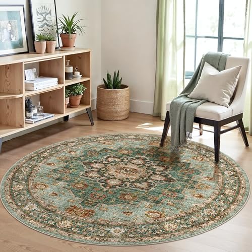 Oriental Washable Round Area Rug: 5ft Non-Slip Round Rugs Soft Carpets by TOPRUUG