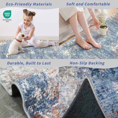 7x7 Square Rug Machine Washable – Modern Neutral Abstract Non-Slip Area Rug - Image 2