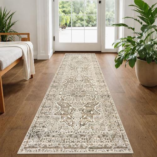KUTA Vintage Washable Runner 2x5 Beige Brown 5ft Hallway Kitchen Runners by KUTA