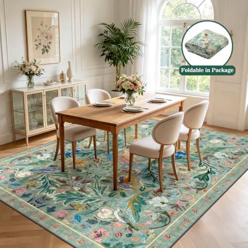 nesrt 9x12Ft Washable Living Room Area Rug, Boho Jungle Bird Floral Large - Image 4