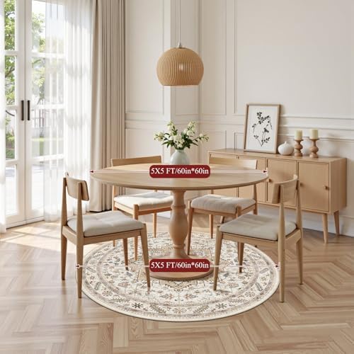 cotiled 5ft Round Living Room Area Rug, Traditional - Image 7