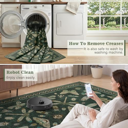 DCX 4x6 Washable Bug Rug for Living Room, Soft Low Pile Rug, Dark Green - Image 6