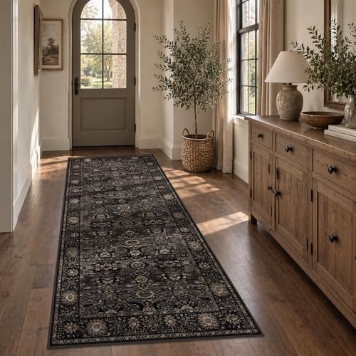 3x7 Black Gold Vintage Washable Runner Rugs - Image 2