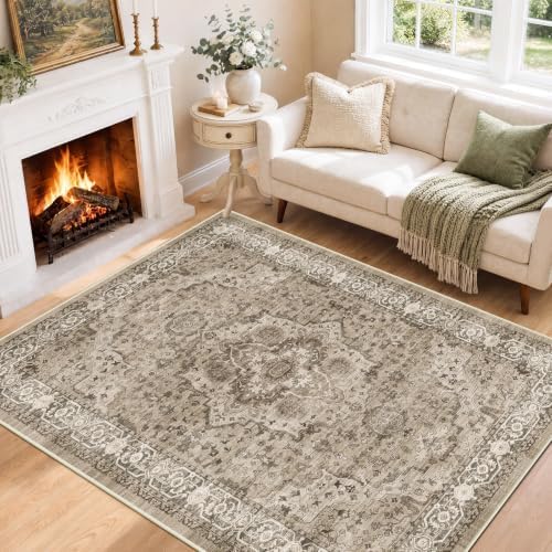 SameBed 5x7 Area Rug Living Room, Vintage Washable Carpet Brown by SameBed