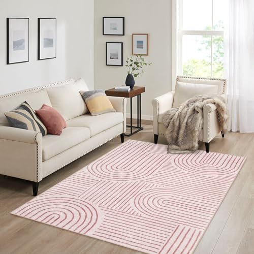 Lahome Abstract Washable Pink Rug, 4x6 Rugs - Image 6