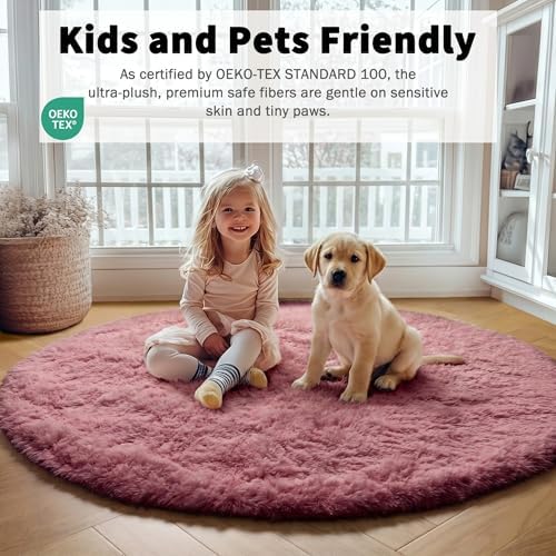 ONASAR Blush Round Area Rugs 5ft, Soft Bedroom Circle Rug Mats - Image 5