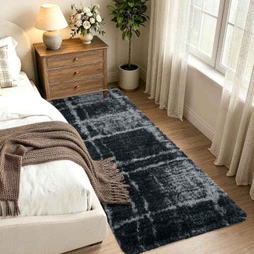 Noahas 2x6 Grey Fluffy Soft Runner Rug Non-Slip - Image 2