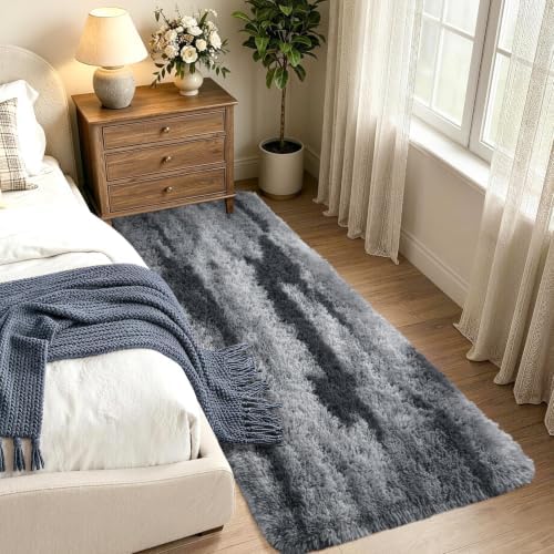Noahas 2x6 Grey Fluffy Soft Runner Rug Non-Slip - Image 2