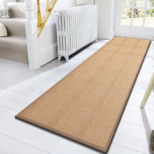 10ft Natural Jute Hallway Runner Rug Non Slip Washable, Rubber Backed Long by GOYLSER