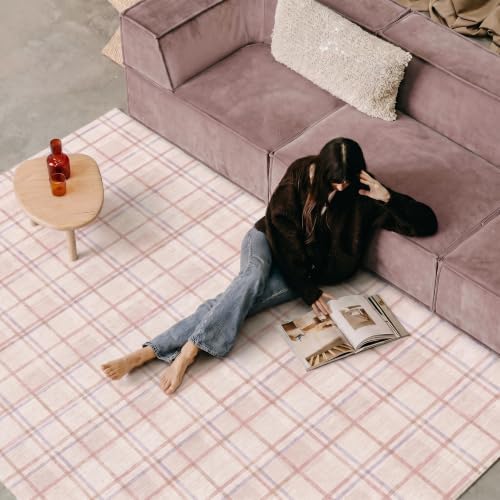 Pink Checkered 5x7 Area Rugs Washable Non-Slip - Image 4