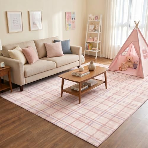 Pink Checkered 5x7 Area Rugs Washable Non-Slip - Image 5