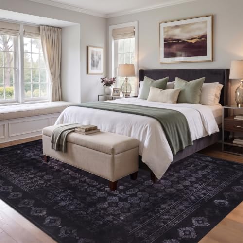 Washable Area Rug 6x9, Large Boho Living Room Rug, Dark Black - Image 3