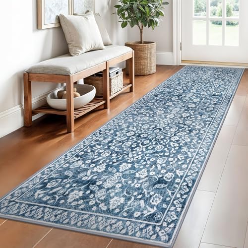 Washable Vintage 2.6x8 Runner Rug Non Slip Runners by SILOLOOM
