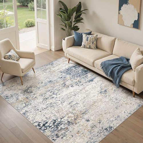 DMOYEST Area Rug Living Room Rugs 5x7 Washable Abstract Beige Blue Carpet - Image 4